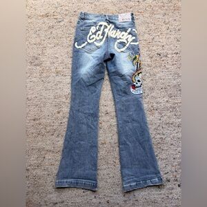 Ed Hardy y2k Women's Flare Jeans with Skull Design 26 waist 32 length